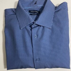 Nautica Men's Blue Gingham Dress Shirt Size Large 16-16.5  34/35 CB-113